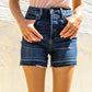 Judy Blue Dark Wash Released Hem Tummy Control Shorts