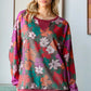 Look Adorable Brown/Multicolor Floral Waffle Terry Reverse Stitch Pullover