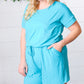 Ice Blue Brushed Knit Elastic Waist Pocketed Romper