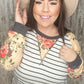Stripe and Peach Leopard Floral Color Block Top