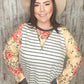 Stripe and Peach Leopard Floral Color Block Top