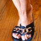 Black Chain Detail Notched Slide Sandals