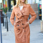 Rust Suede Double Breasted Belted Lined Trench Coat