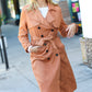 Rust Suede Double Breasted Belted Lined Trench Coat