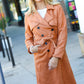 Rust Suede Double Breasted Belted Lined Trench Coat