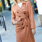 Rust Suede Double Breasted Belted Lined Trench Coat