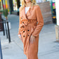Rust Suede Double Breasted Belted Lined Trench Coat