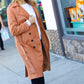 Rust Suede Double Breasted Belted Lined Trench Coat
