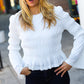 Holiday Ready Pointelle Smocked Bell Sleeve Top