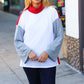 Red/White Hacci Color Block Jacquard Knit Turtleneck