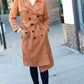 Rust Suede Double Breasted Belted Lined Trench Coat