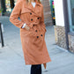 Rust Suede Double Breasted Belted Lined Trench Coat