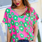 Spring Vibes Pink & Green Flower Print V Neck Short Sleeve Top