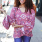 Boho Vibes Elastic Long Sleeve Aztec Print V Neck Pullover