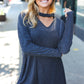 Casual Chic Solid Grey Choker Long Sleeve Hacci Pullover