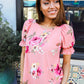 Pretty in Pink Floral Print Short Elastic Ruffle Sleeve Top