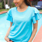 Lovely In Blue Tiered Double Ruffle Sleeve Woven Top