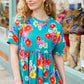 Take Me Away Teal Floral Drop Shoulder Babydoll Top