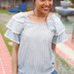 Lovely In Gray Stripe Tiered Ruffle Sleeve Ric Rac Trim Top