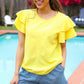 Lovely In Yellow Tiered Double Ruffle Sleeve Woven Top