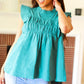 Love Life Cotton Turquoise Frill Mock Neck Flutter Sleeve Top