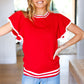 Feeling Festive Red & White Ruffle Sleeve Sweater Knit Top