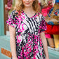 Take Me Away Pink Animal Print Babydoll V Neck Top