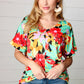 Multicolor Tropical Floral V Neck Drop Shoulder Top