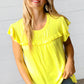 Yellow Wide Rib Frilled Short Sleeve Yoke Top