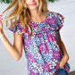 Navy Floral Print Frilled Short Sleeve Yoke Top
