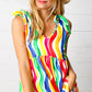 Multicolor Wavy Stripe Shoulder Tie Detail Top