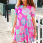 Find Love Hot Pink Abstract Print Frill Notch Neck Dress