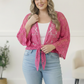 Beautiful You Fuchsia Crochet Front Tie Bell Sleeve Cardigan