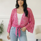 Beautiful You Fuchsia Crochet Front Tie Bell Sleeve Cardigan