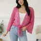 Beautiful You Fuchsia Crochet Front Tie Bell Sleeve Cardigan