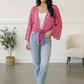 Beautiful You Fuchsia Crochet Front Tie Bell Sleeve Cardigan