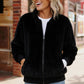 Black Cat Zip Up Faux Fur Coat