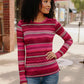 Keep Me Guessing Magenta Herringbone Long Sleeve