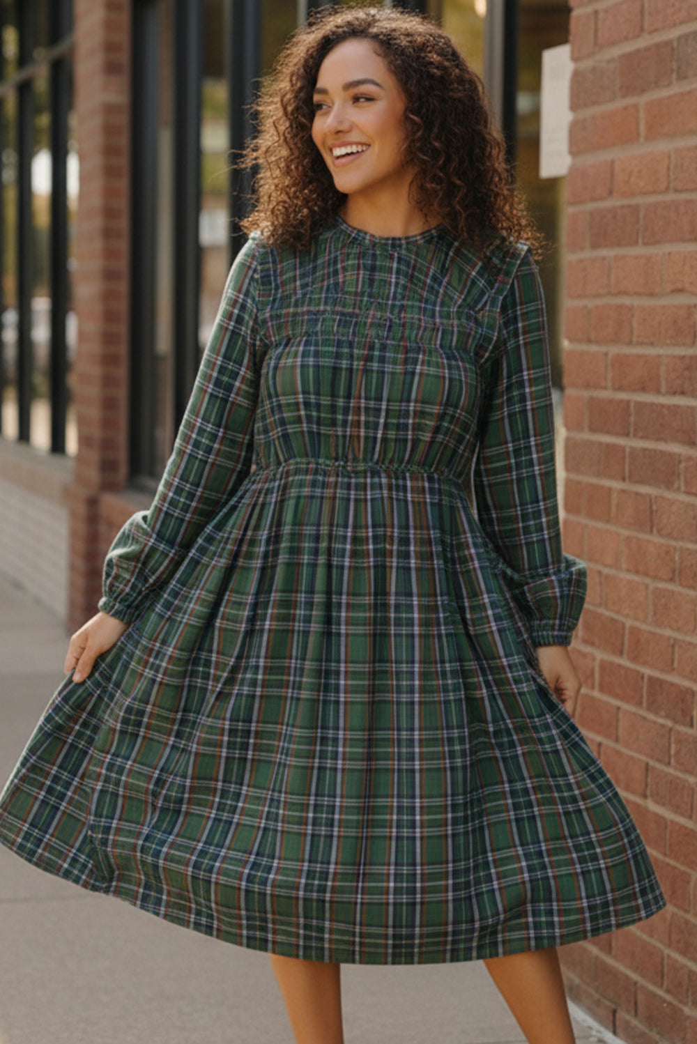 Cedar Lane Plaid Midi Dress