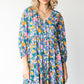 Boho Vibes Cotton Floral Button Down 3/4 Sleeve Tiered Dress