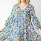 Boho Vibes Cotton Floral Button Down 3/4 Sleeve Tiered Dress