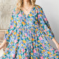 Boho Vibes Cotton Floral Button Down 3/4 Sleeve Tiered Dress