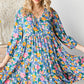 Boho Vibes Cotton Floral Button Down 3/4 Sleeve Tiered Dress