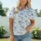 Sweet in Blue Floral Puff Sleeve Babydoll Top