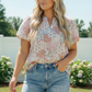 Patchwork Floral Puff Sleeve Top