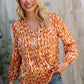 Perfectly You Rust Satin Button-Down V Neck Elastic Sleeve Blouse
