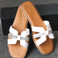 White Vegan Leather & Rhinestone Slide Sandals