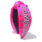 Hot Pink Jeweled & Beaded Gameday Top Knot Headband