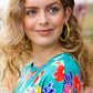 Canary Yellow Block Bead Open Hoop Earrings