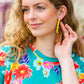 Canary Yellow Block Bead Open Hoop Earrings